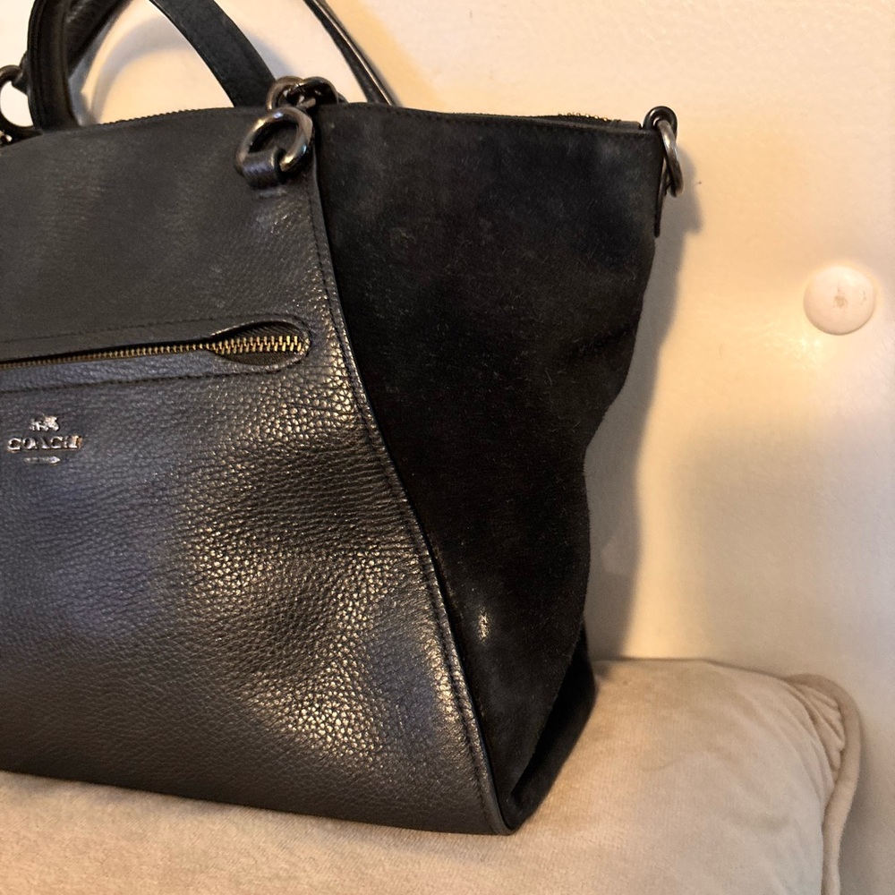 COACH Chain Prairie Black Pebbled Leather & Suede Satchel EUC - Picture 2 of 15